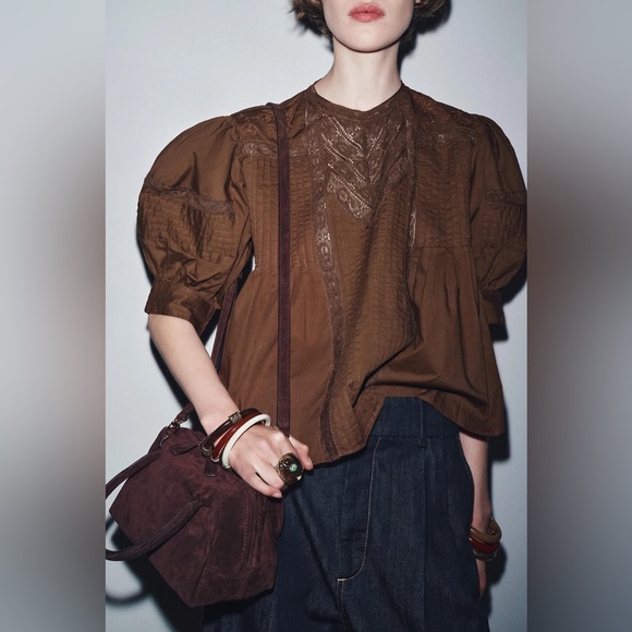 Zara Tops - NWT ZARA Lace Puff Sleeve Blouse